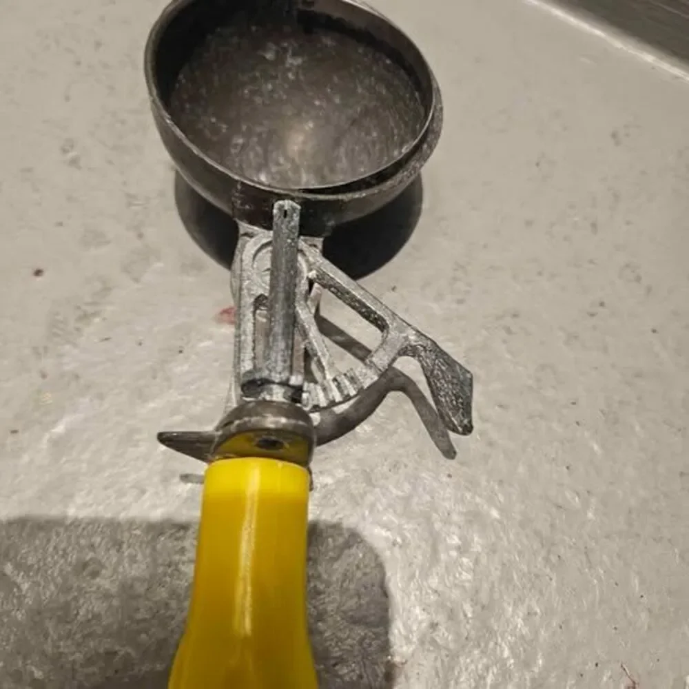 Vintage Mechanical Ice Cream Scoop with Yellow Handle